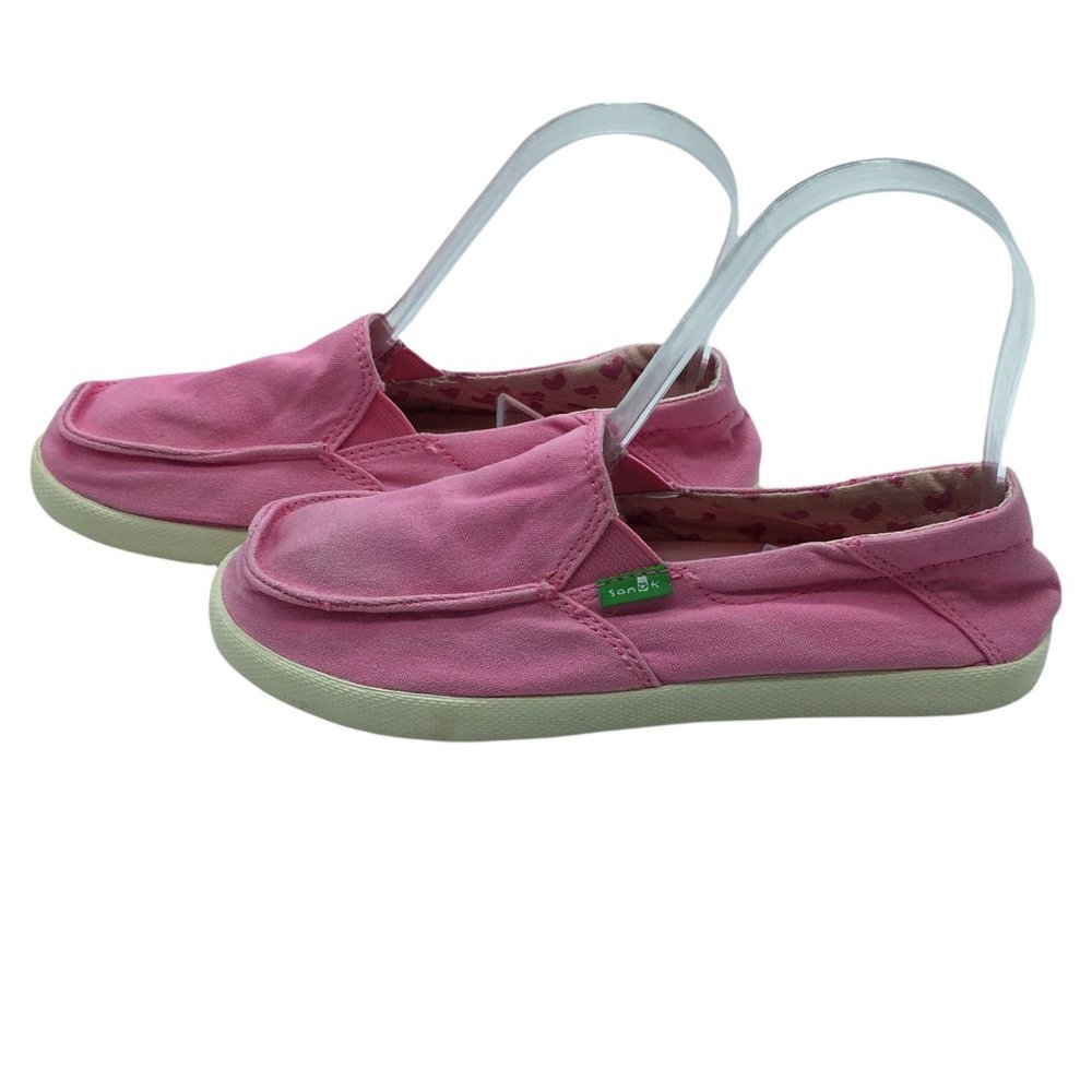 Sanuk loafers pink Girls Size 2 canvas heart lined inside
